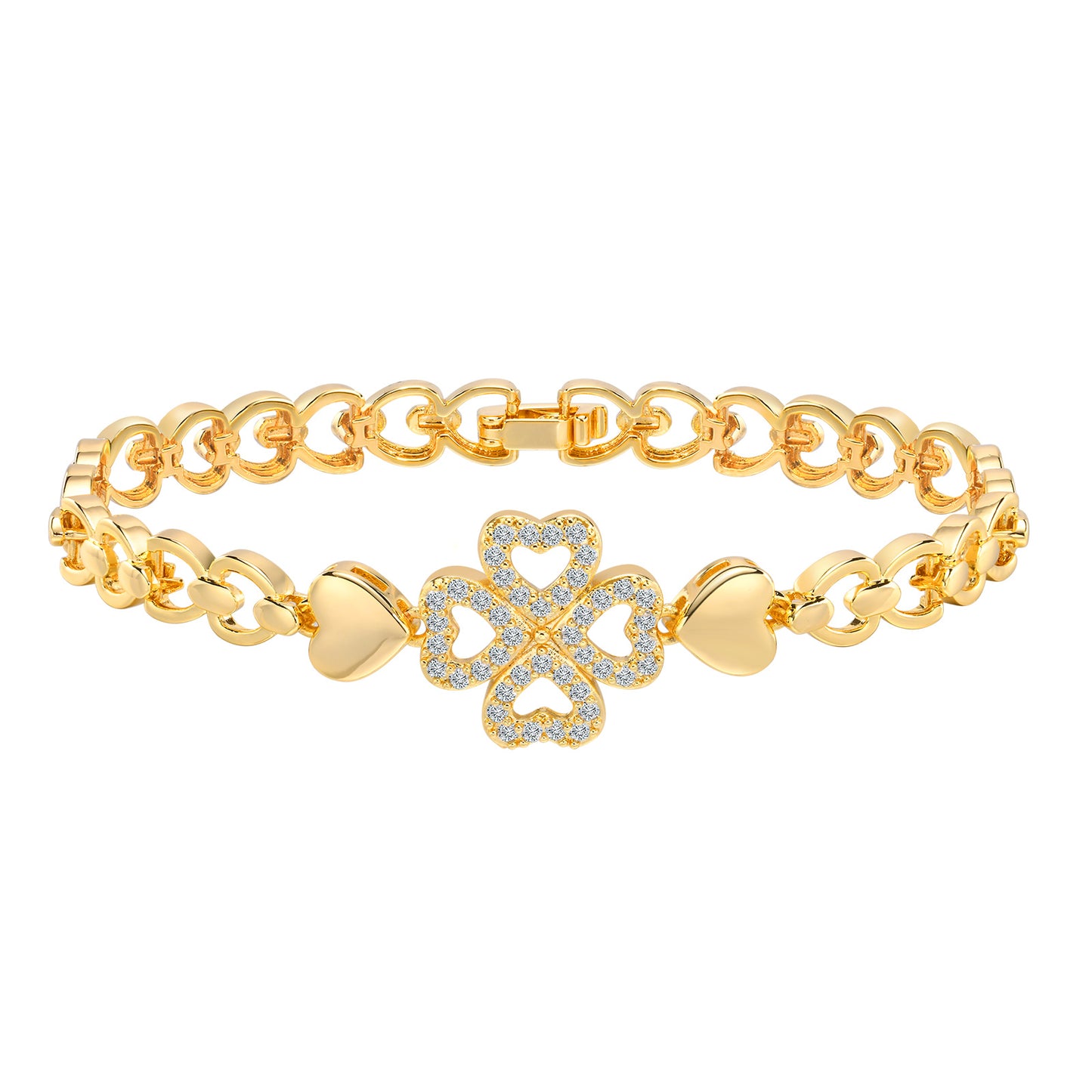 Cubic Zirconia Clover Bracelet for Women18k Gold Plated Link Statement Jewelry image 5