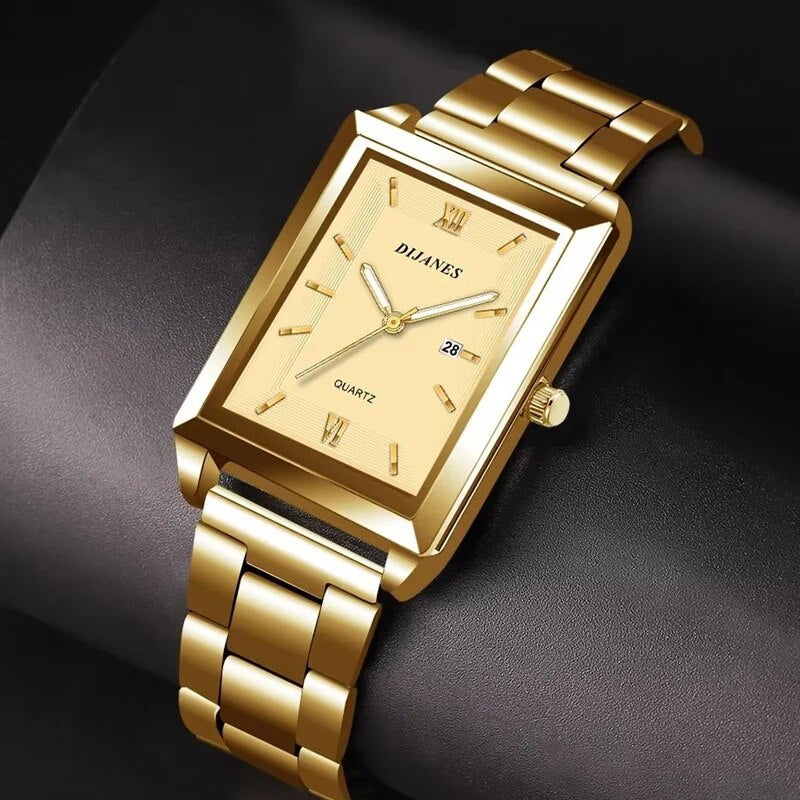 Fashion Men's Calendar Sport Casual Leather Wristwatch Luxury Business Golden S image 2