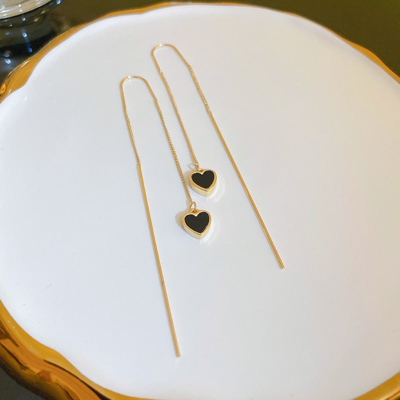 Black Heart Ear Line Long Hanging Earrings for Women Gold Color Ear Wire Pierci image 16