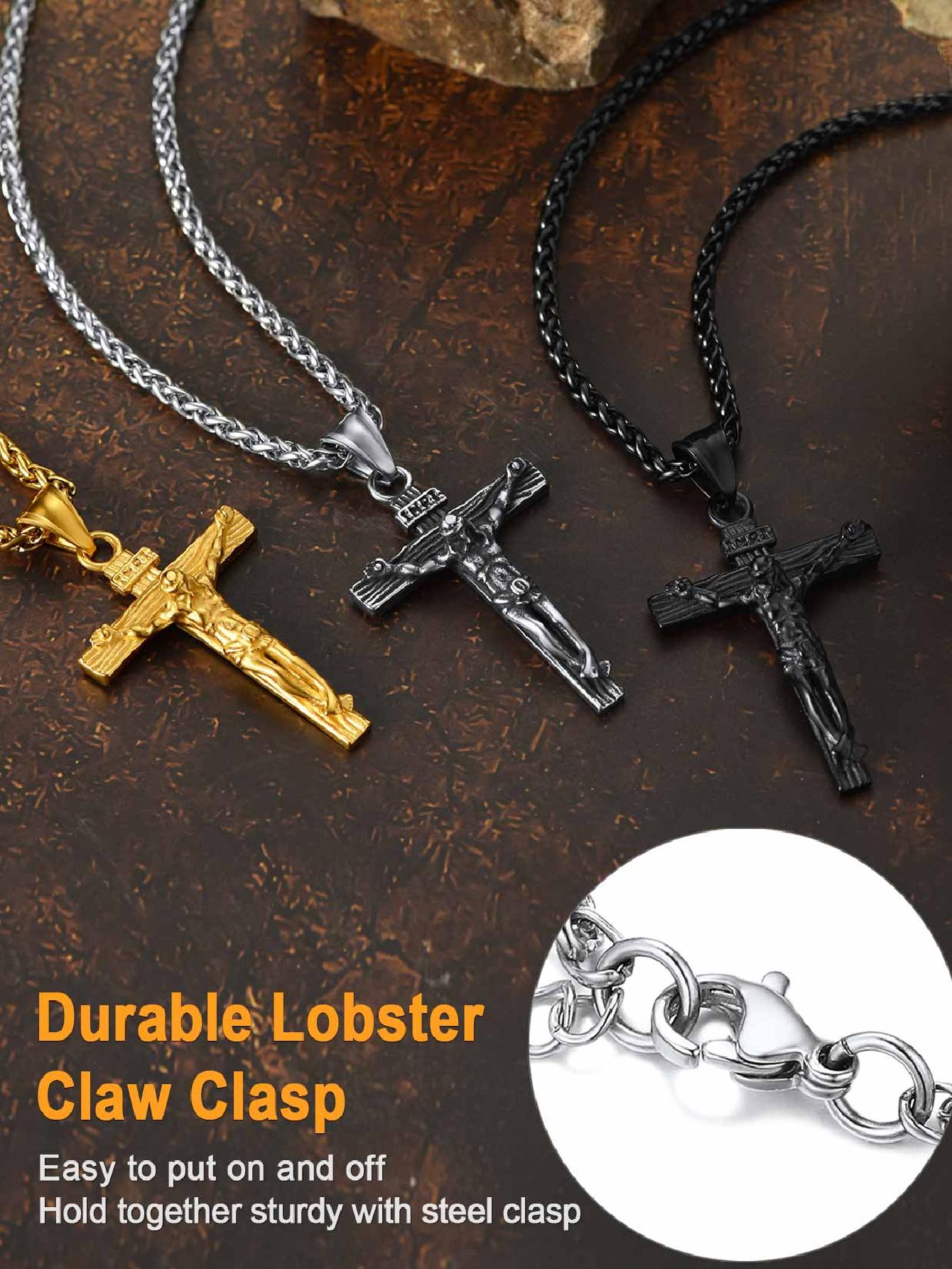 U7 Men INRI Cross Pendant Baptism Christian Jewelry Stainless Steel/Gold/Black/ image 24