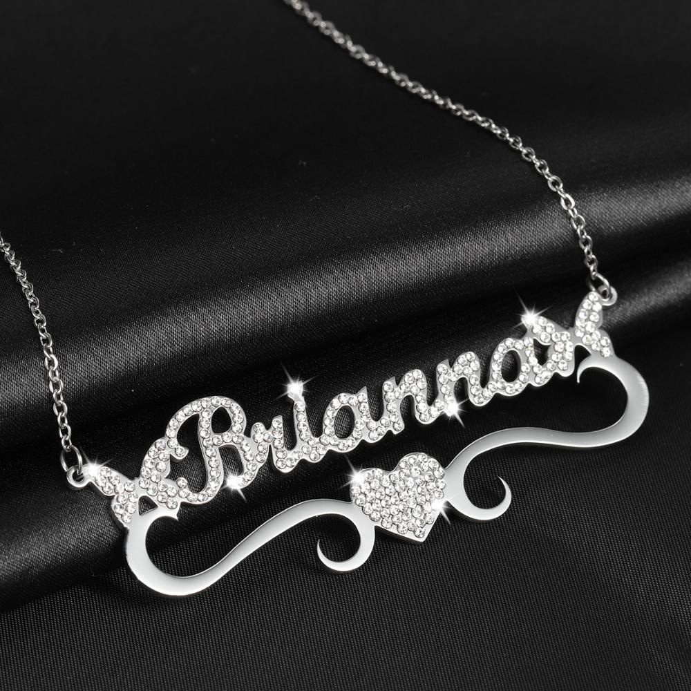 Personalized Heart Iced Out Name Necklace Butterfly Pendants Stainless Steel image 3