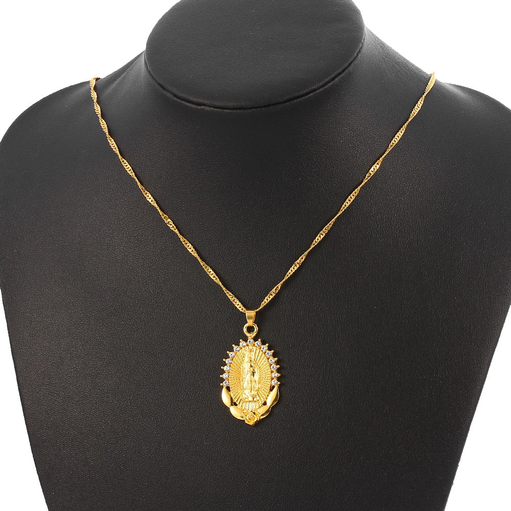 Virgin Mary Necklace Gold Color Bijoux Imitation Crystal Statement Necklace image 5