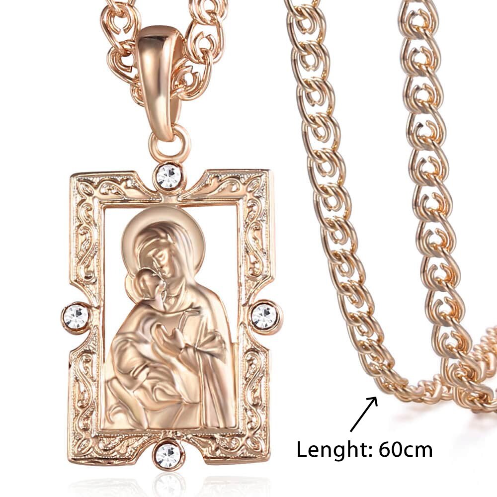 Virgin Mary Pendant 585 Rose Gold Color Necklace For Women Men Prayer Jesus image 1
