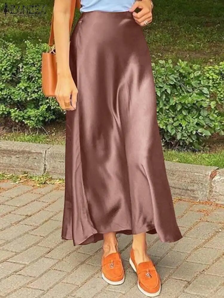 ZANZEA Woman Spring Autumn Satin Silk Skirt Work OL Back Zipper Faldas Saia Jup image 0