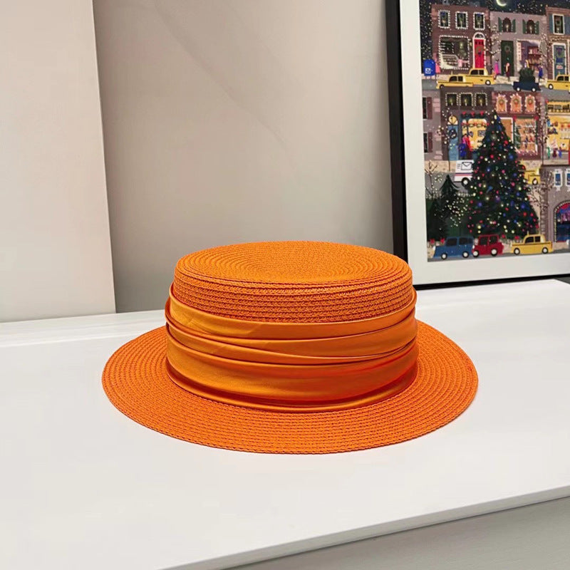 5cm brim summer straw hat for women with sun shading and sun protection flat to image 1