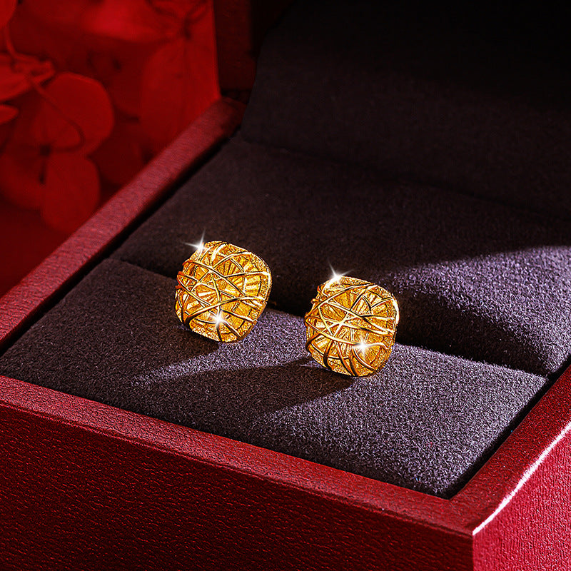 Real 18 K Gold Color Brushed Sugar Necklace Ring Earrings for Women Birthday We image 2
