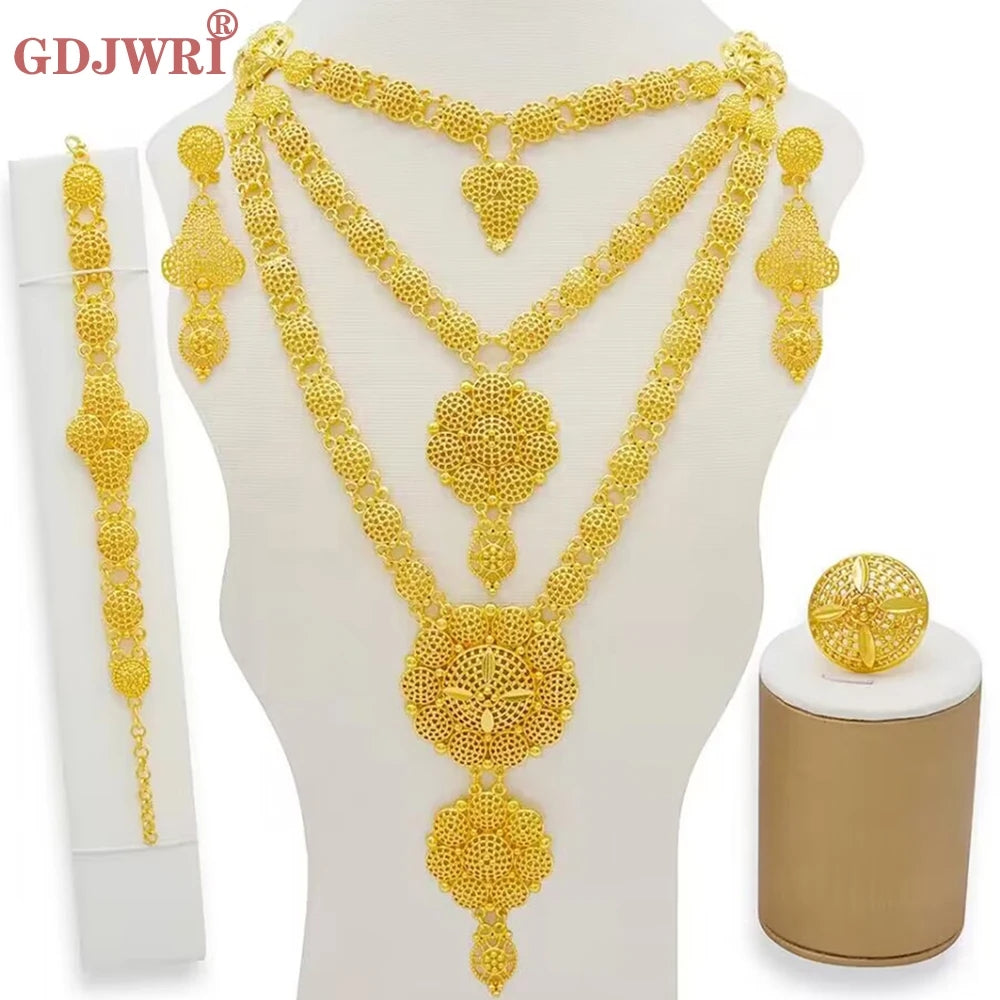 Arabic Dubai Jewelry Set for Women Earrings Ethiopian African Long Chain Gold C image 13
