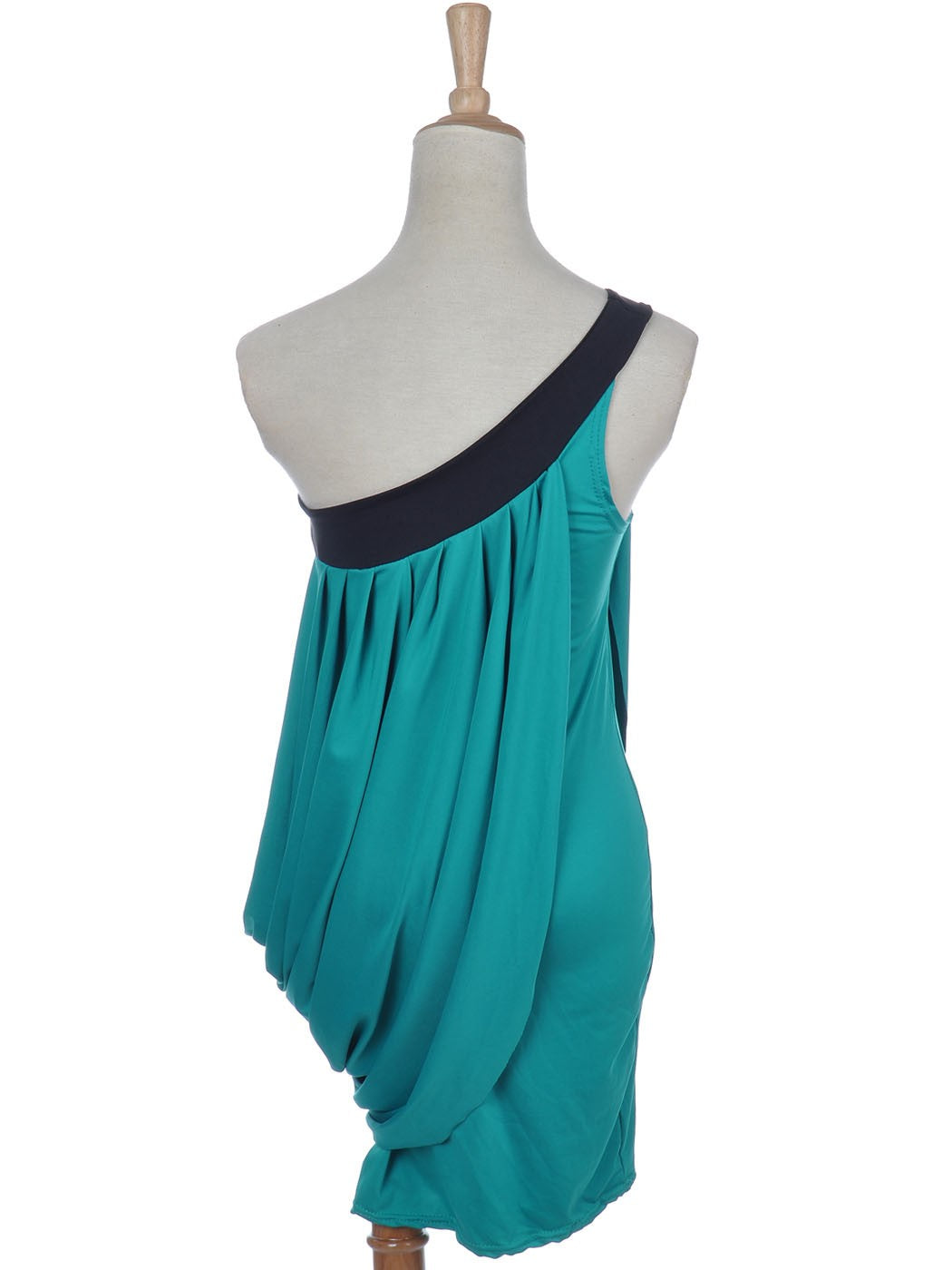 Fashion Womens Blue Green Asymmetrical One Shoulder Drape Wrap Short Mini Dress image 2