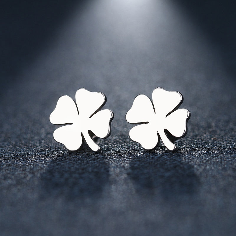 DOTIFI Stainless Steel Stud Earring For Women Man Clover Gold Color Lover's Eng image 3