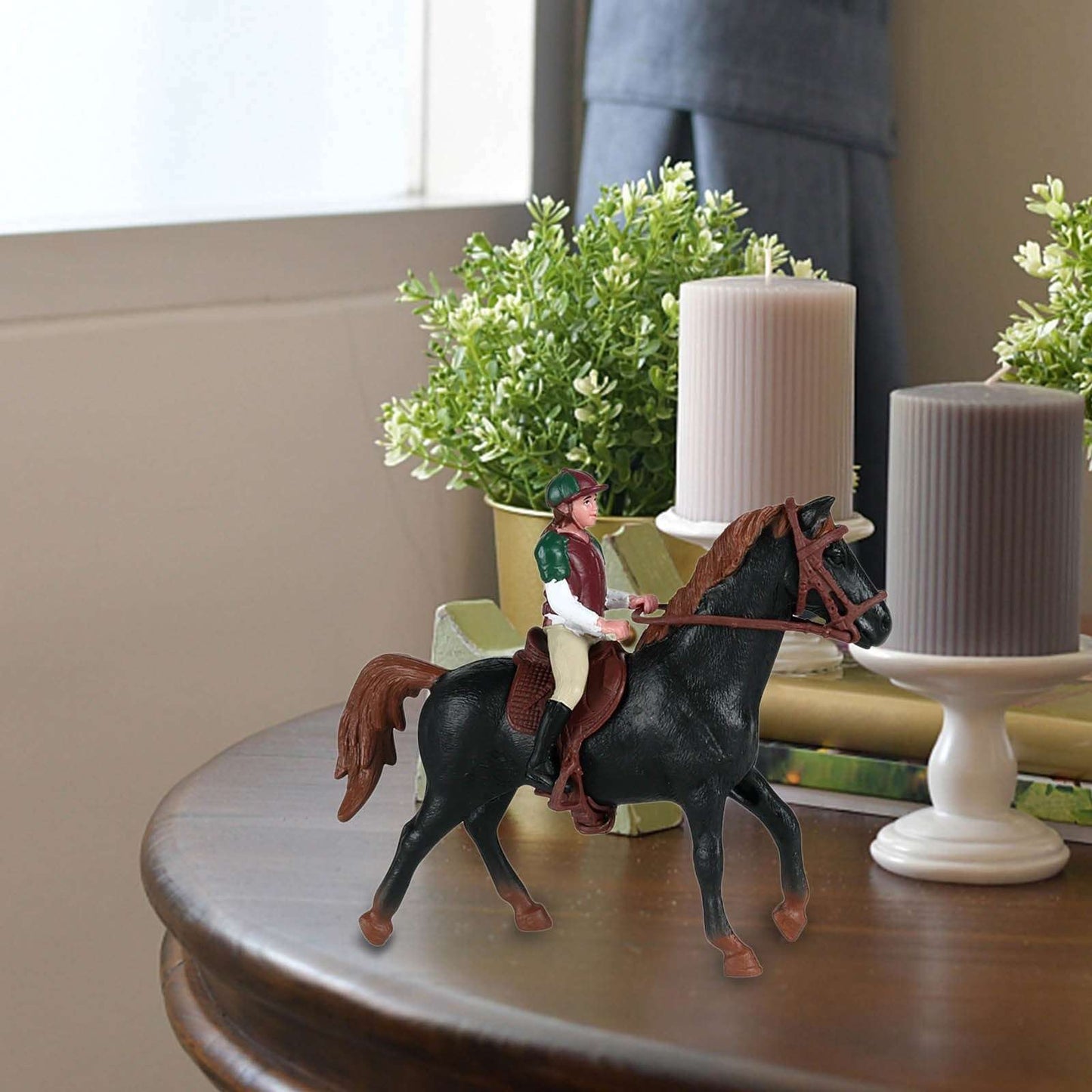 Simulation Rider And Horse Figurine Farm Animal Model Sculpture Kids Gift Livin image 1