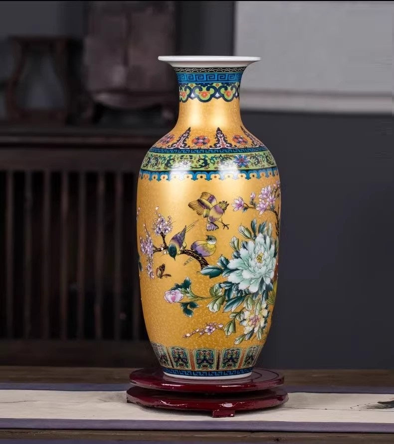Golden Jingdezhen ceramics, Chinese style enamel colored vase decorations, home image 2