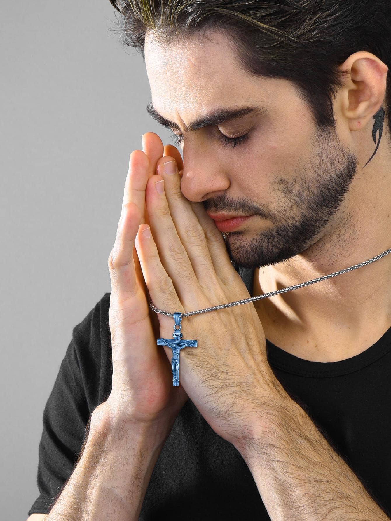 U7 Men INRI Cross Pendant Baptism Christian Jewelry Stainless Steel/Gold/Black/ image 32