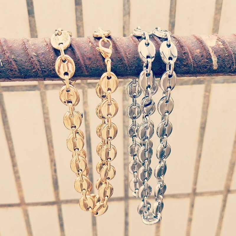 Width 11MM Stainless Steel Gold Plated Coffee Beans Link Chain Necklace Bracele image 7