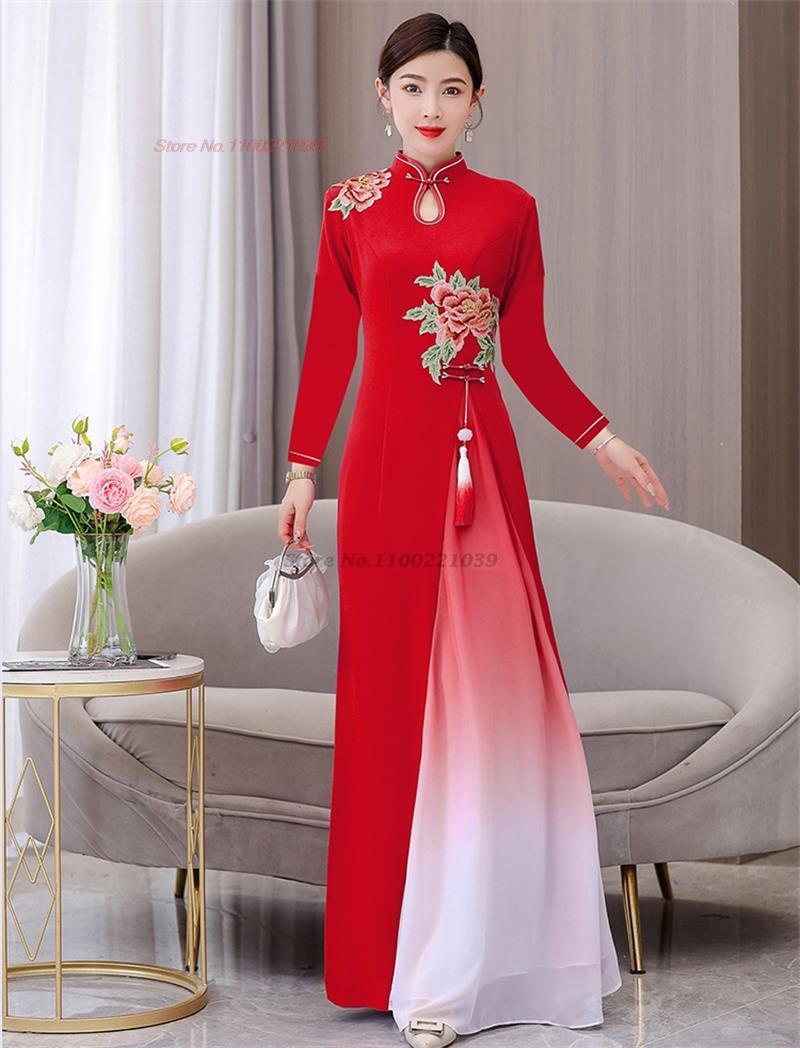 2024 vietnam aodai dress traditional chinese improved qipao national flower emb image 6