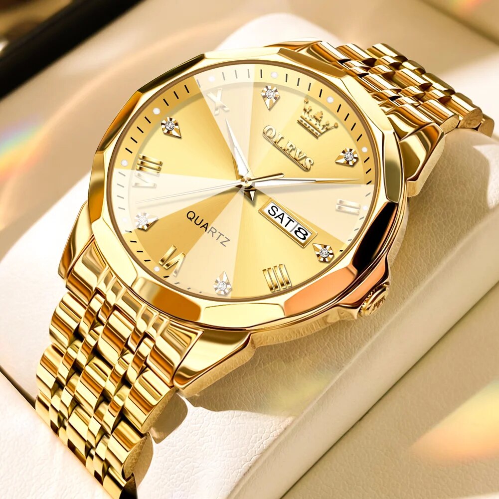 TAXAU New Watch For Men Rhombus Original Quartz Waterproof Wristwatch Gold Stai image 6