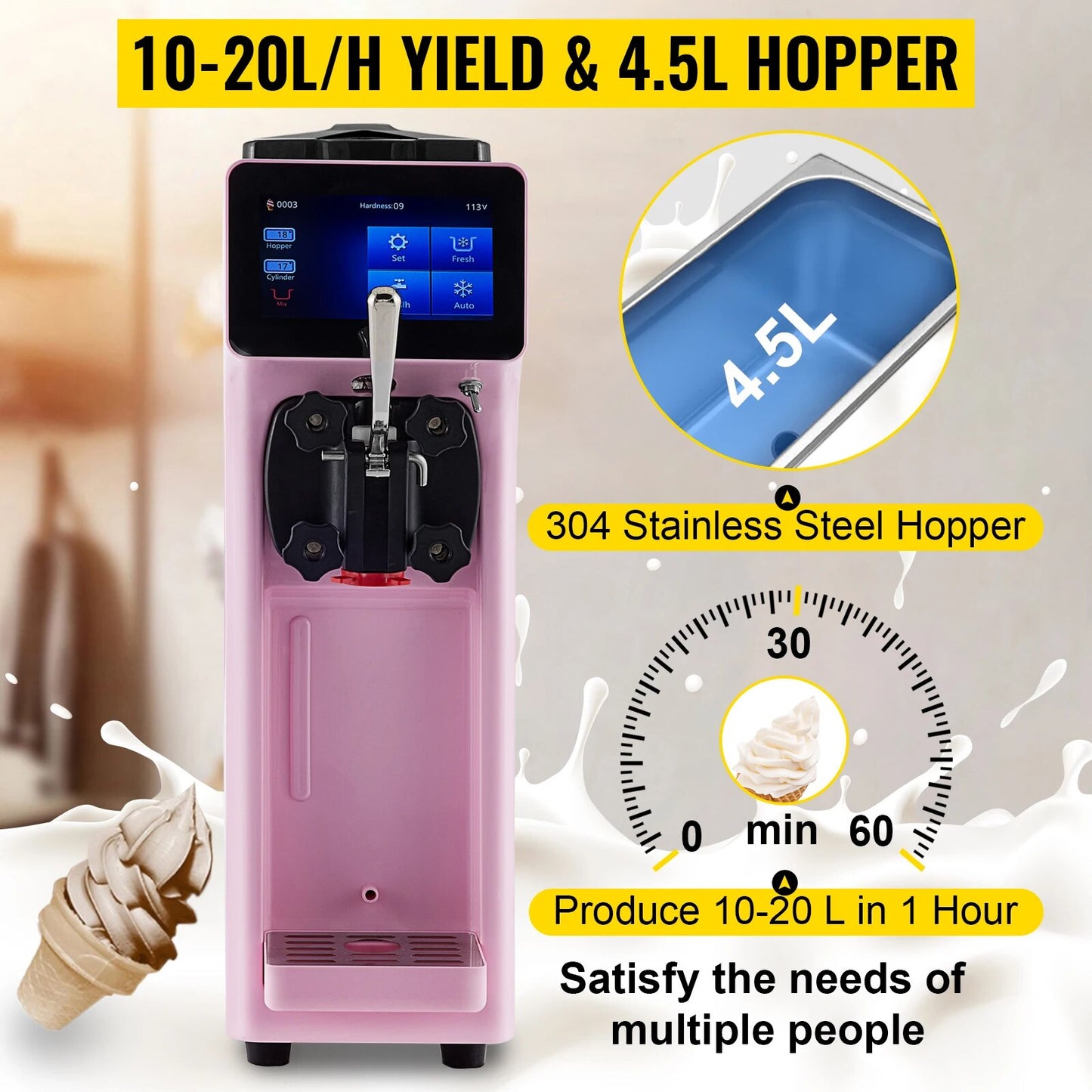 VEVOR 10-20L/H Ice Cream Maker Commercial Single Flavor Countertop Gelato Sorbe image 3