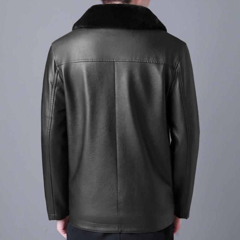 Winter Fur Collar Leather Jacket Men's Button Pu Leather Men Large Size Loose P image 5