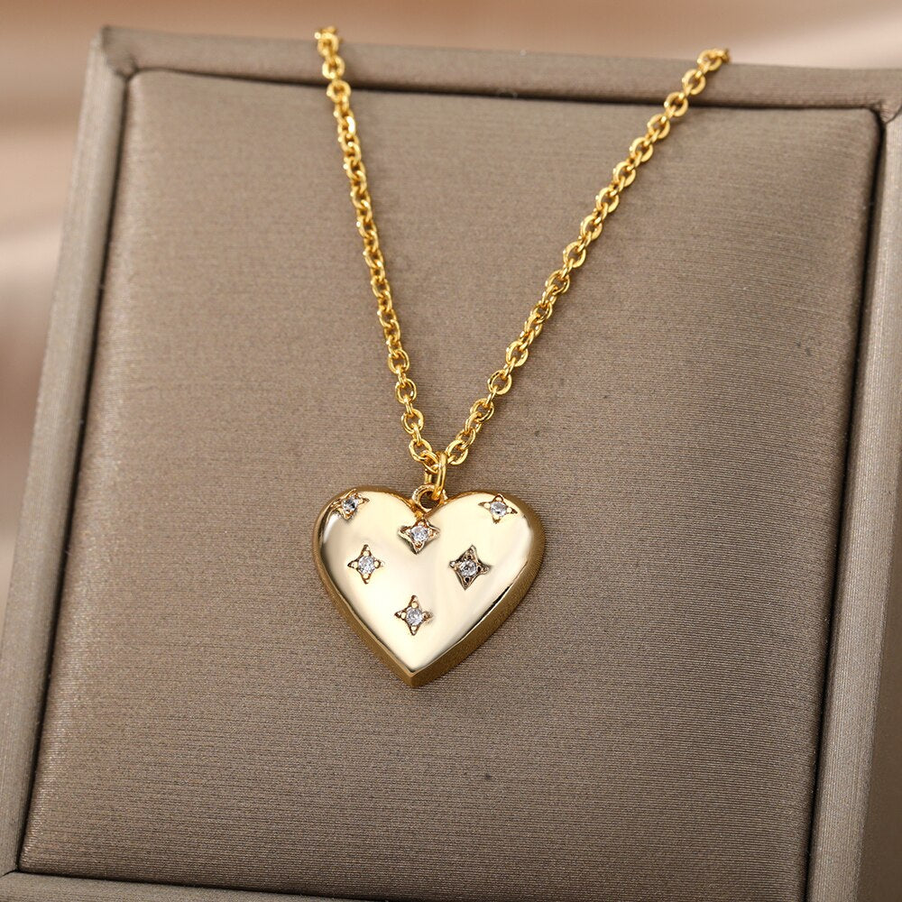 Heart Necklace For Women Stainless Steel Gold Color Necklaces Pendant 2022 image 2