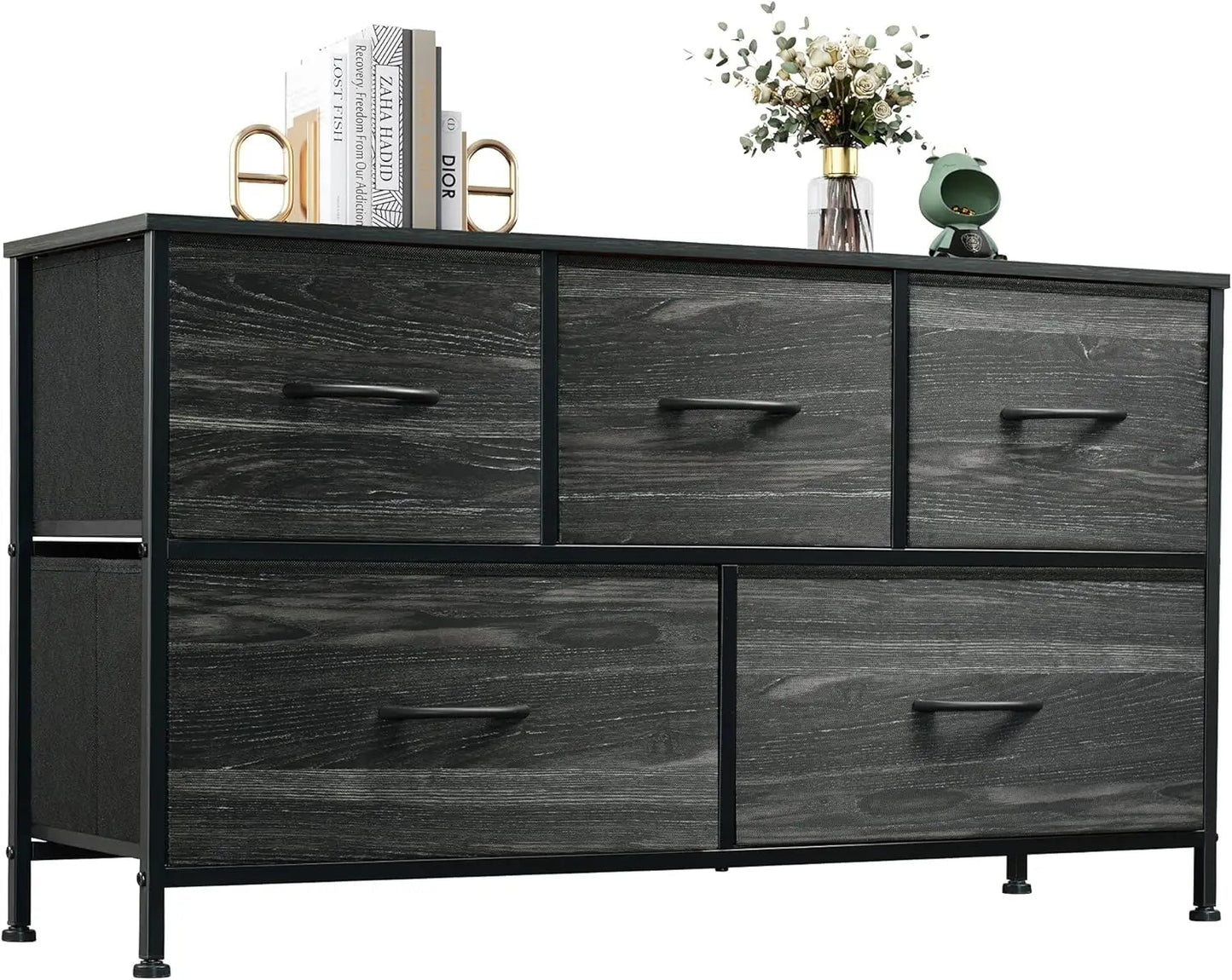 Bedroom with 5 Drawers, Wide Chest of Drawers, Fabric Dresser, Storage Organize image 2