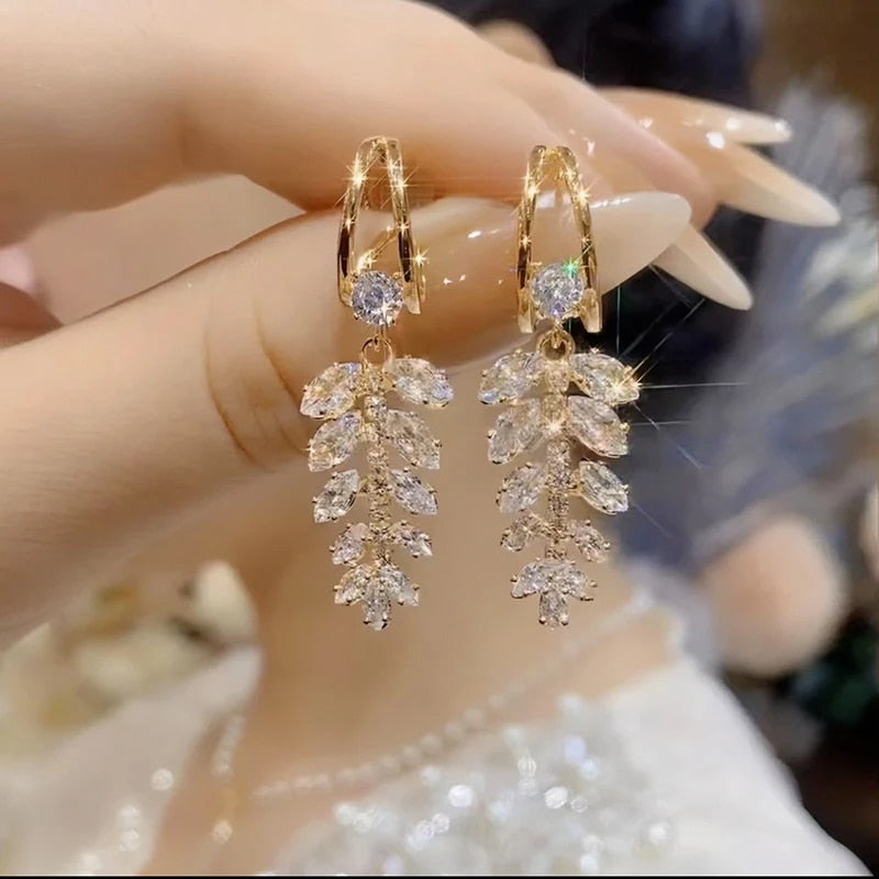 Zircon Wheat Tassel Pendant Gold Color U-shaped Earrings for Women 2023 New Fas image 3