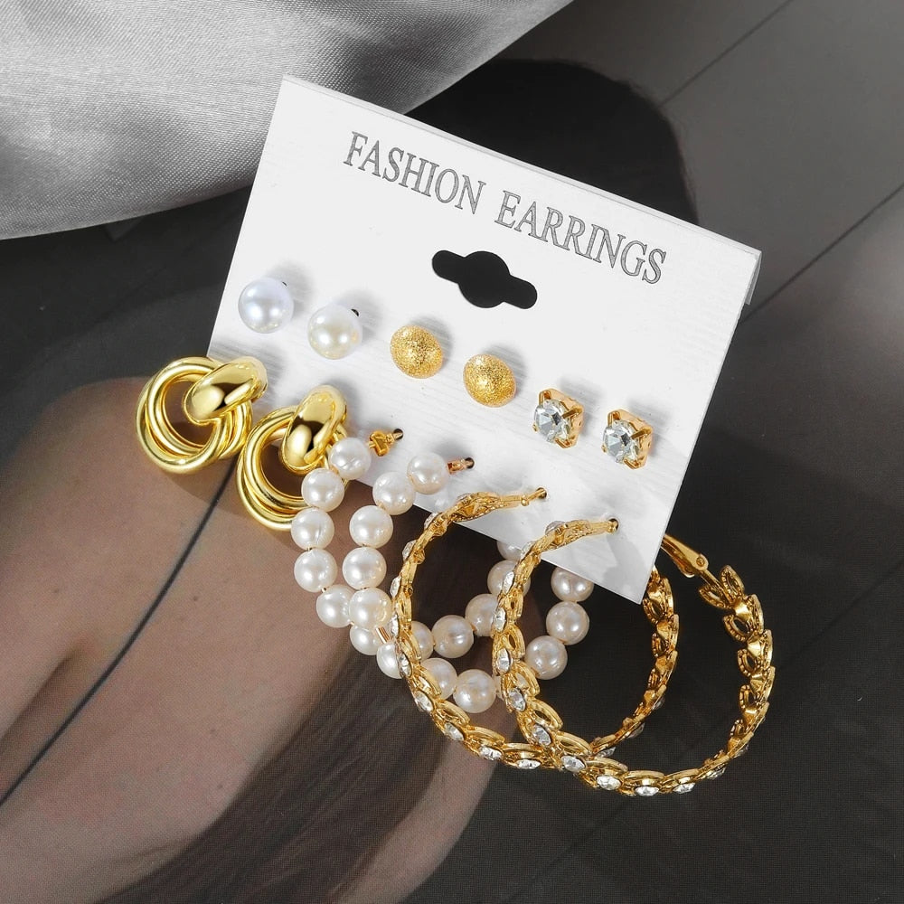 IPARAM Fashion Exaggerated Gold Color Metal Pearl Earrings for Women Geometric image 28