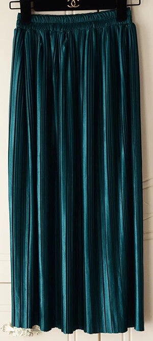 Silver Gold Pleated Skirt Womens Vintage High Waist Skirt 2023 Winter Long Warm image 7