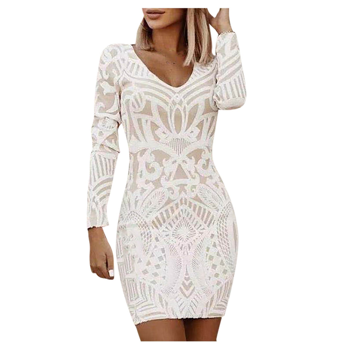 Elegant Party Sheath White Dress Women Spring Sexy Slim Long Sleeve Embroidered image 0