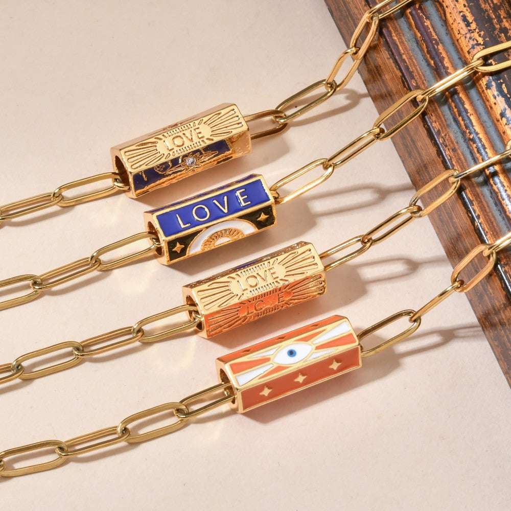 ZMZY Boho Clip Necklace For Women Stainless Steel Chain Gold Color Eye Pendant image 9
