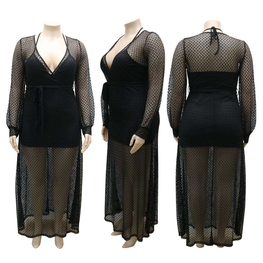 Plus Size Women Party Dresses Elegant Mesh See Through Dresses Lady Fashion Prom image 4