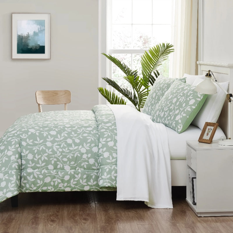 Mainstays Green Floral 7 Piece Bed in a Bag Comforter Bedding Set with Sheets image 2