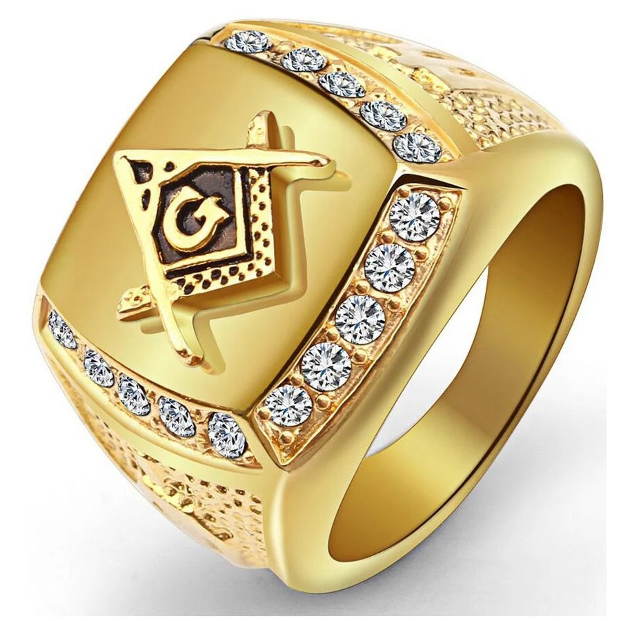 Punk New Men's Stainless Steel Masonic MASON Gold Color Tone Biker Ring Size 8- image 4