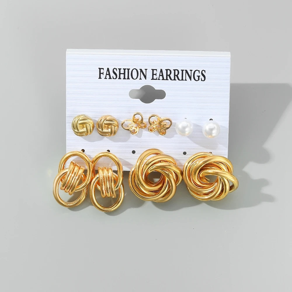 IPARAM Fashion Exaggerated Gold Color Metal Pearl Earrings for Women Geometric image 4