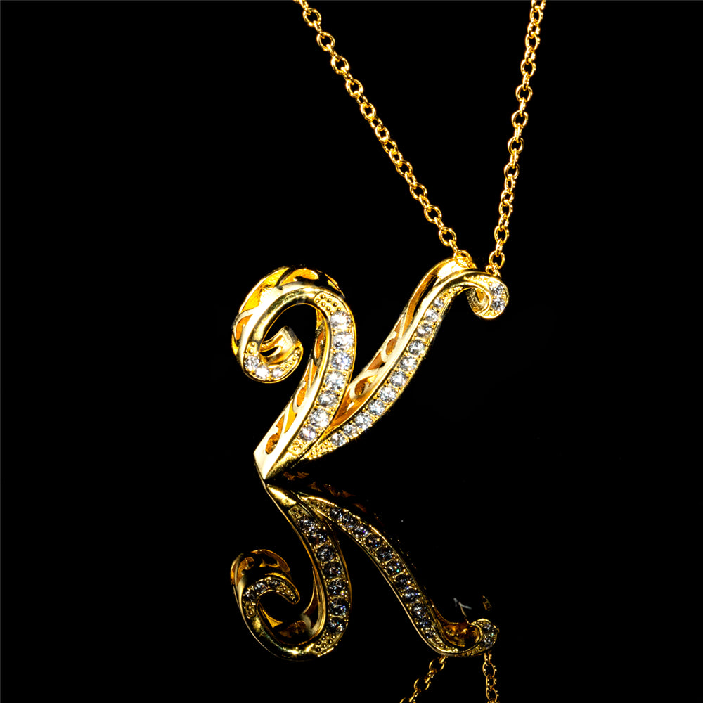 ANDYWEN 925 Sterling Silver Gold Long Chain Alphabet 26 Leter A W Pendant K H I image 21