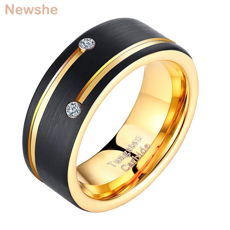 Newshe Mens Tungsten Carbide Ring Black and Golden Color 8mm Wedding image 1