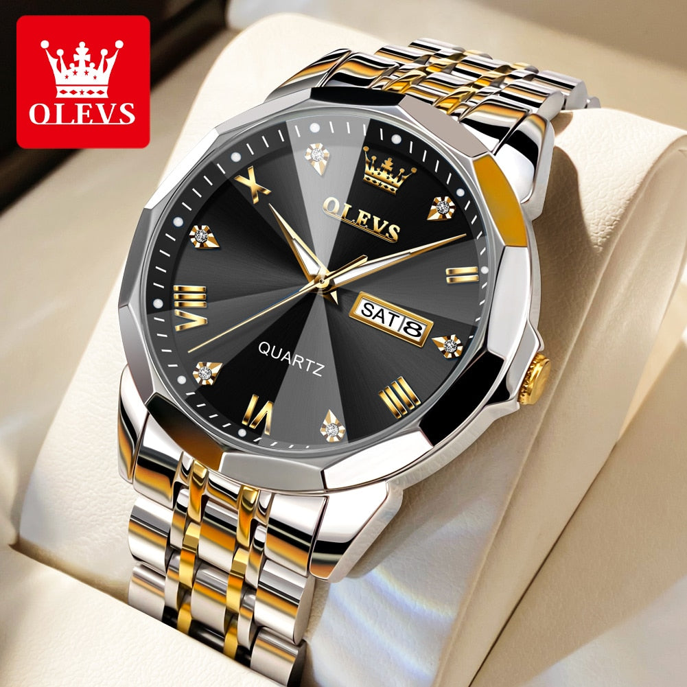 OLEVS Men‘s Watches Gold Original Quartz Wristwatch Waterproof Luminous image 5