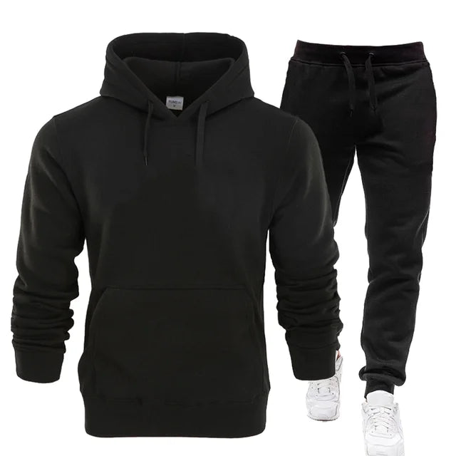 Basic Men/Women 2Pcs/Sets Sweatshirt Hoodies Pants 2023 Male Gyms Fitness Tops image 0