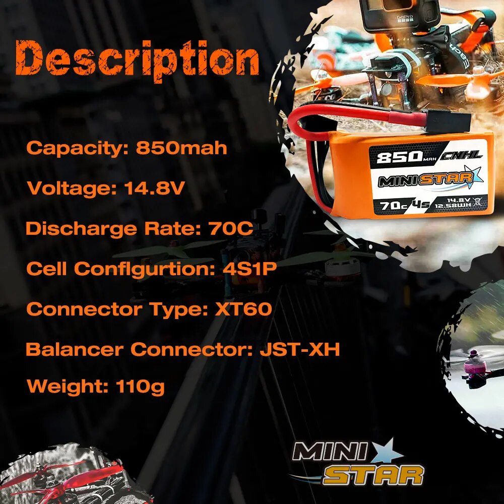 3PCS CNHL 3S 4S 11.1V 14.8V Lipo Battery 650mAh 850mAh 70C MiniStar With XT30 X image 7