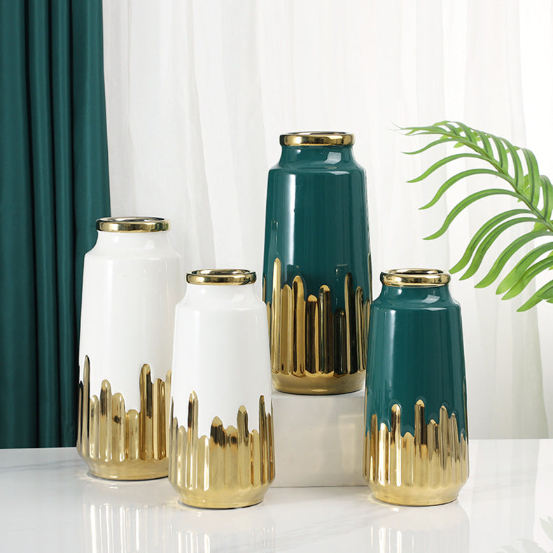 Decorative Hydroponic Flower Arrangement, Electric Gold-Plated Green Ceramic Va image 10