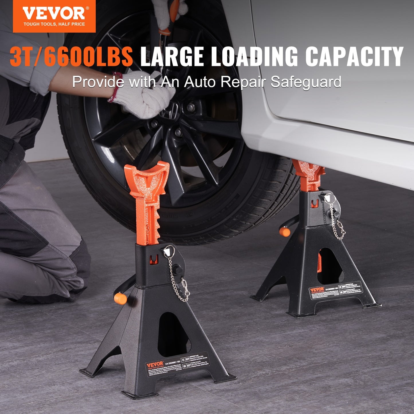 VEVOR Jack Stands 3/6 Ton (6000/12000 lbs) Capacity Car Jack Stands Double Lock image 3