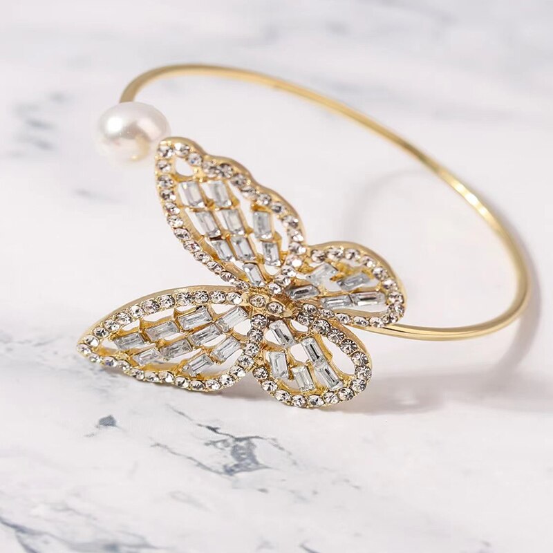 Gold-Color Butterfly Pearl Bracelet Zinc Alloy Fashion Luxury Style For Woman A image 2