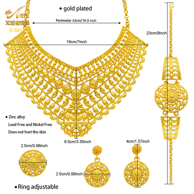 ANIID Luxury Indian Jewelry Sets for Women Party Dubai 24K Gold Color Necklace image 26
