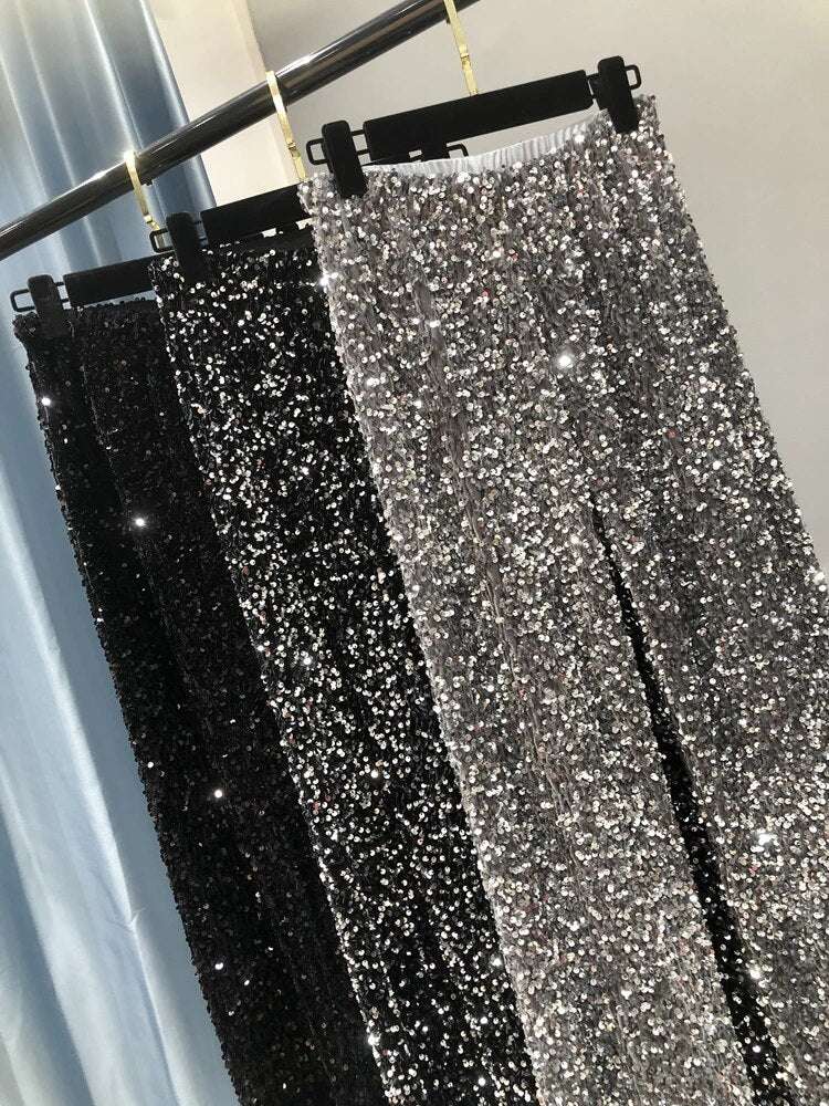 The New Women's Fashion Trendy Sparkling Gold Pants Relaxation of Tall Waist Wi image 6