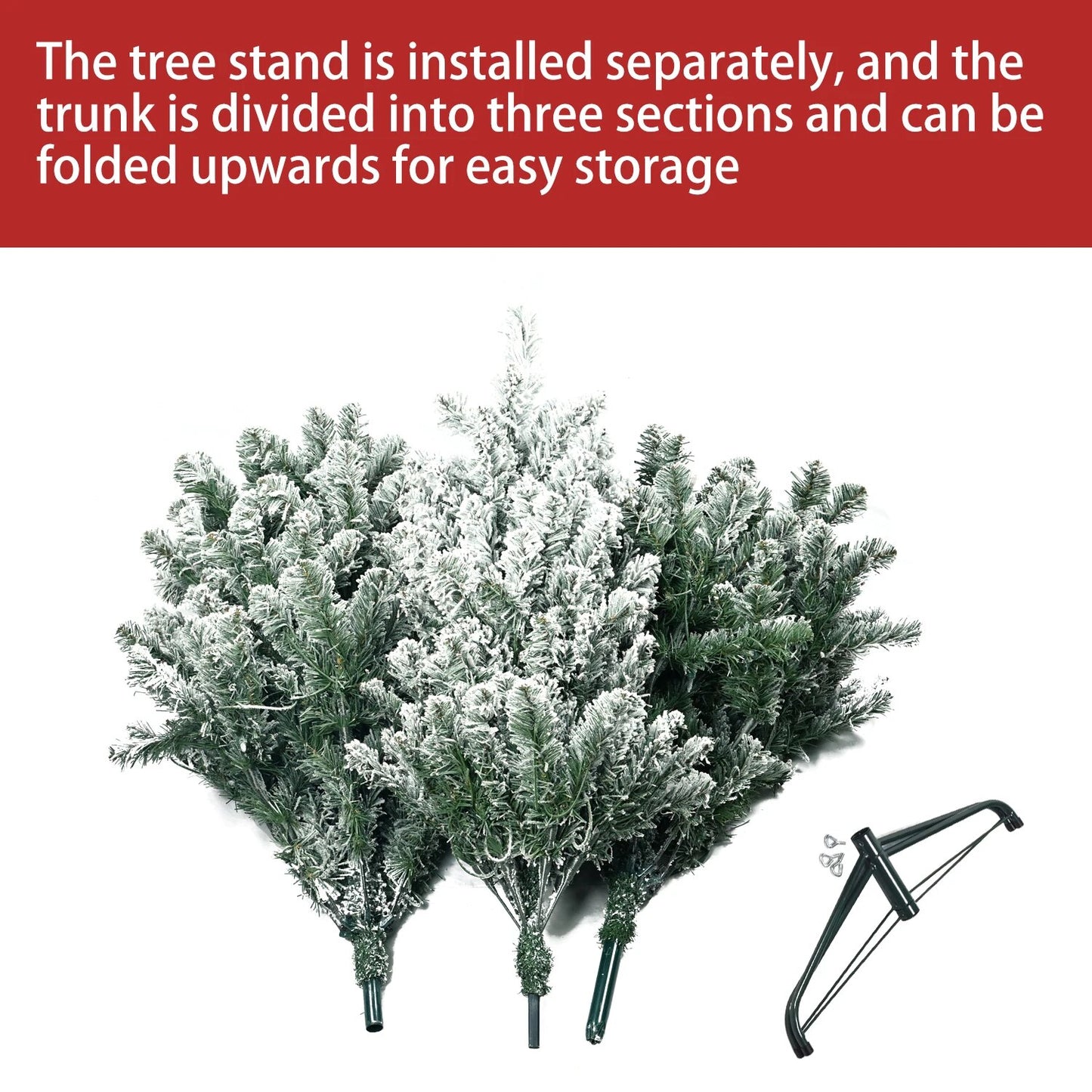 4/5/6/7/7.5/8/9FT Snow Flocked Christmas Tree with Metal Stand Holiday Easy Ass image 3