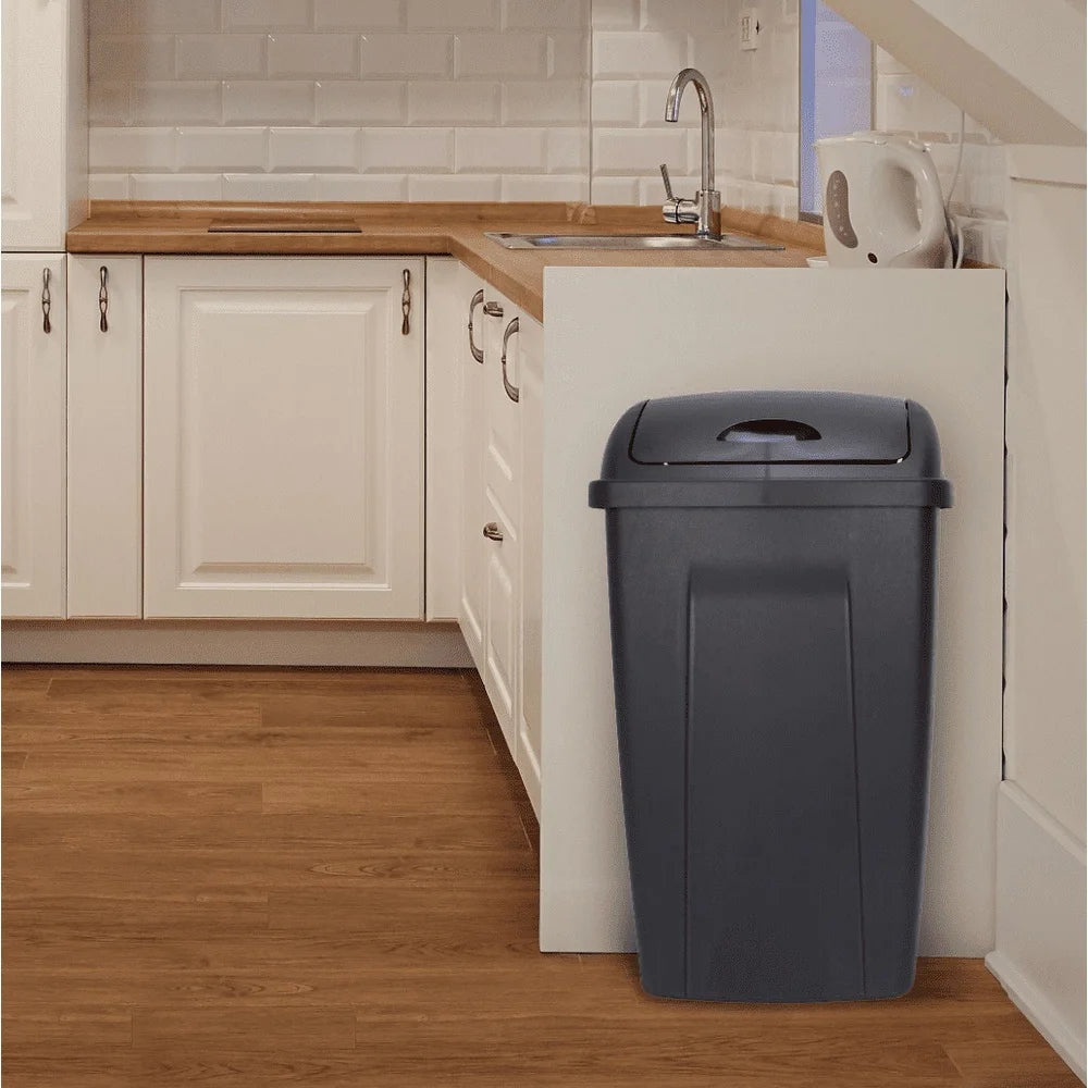 13 Gallon Durable Plastic Swing Top Trash Can Indoor Garbage Container Easy Cle image 3