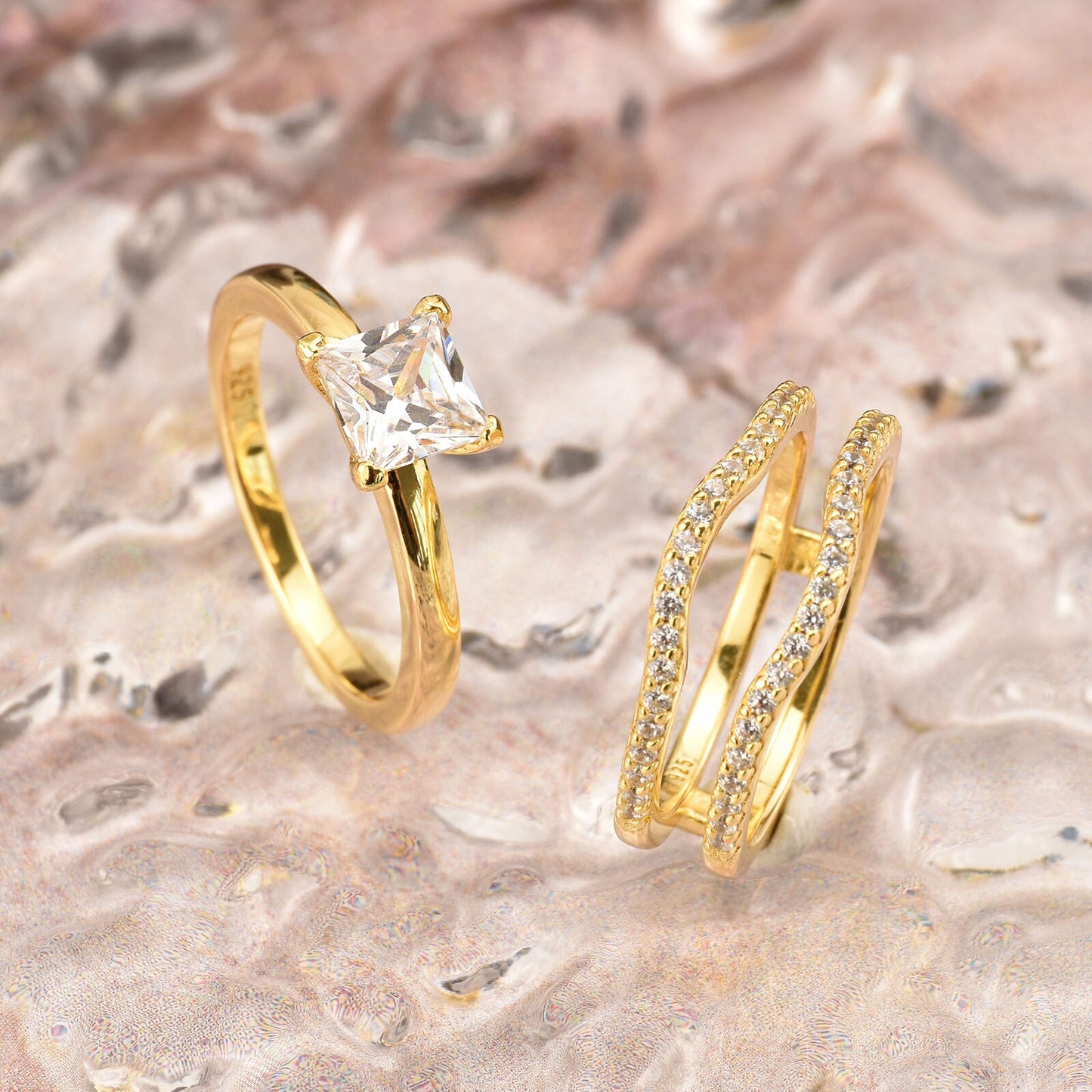 Newshe Silver & Yellow Rose Gold 925 Sterling Silver Princess Cut CZ Wedding image 0