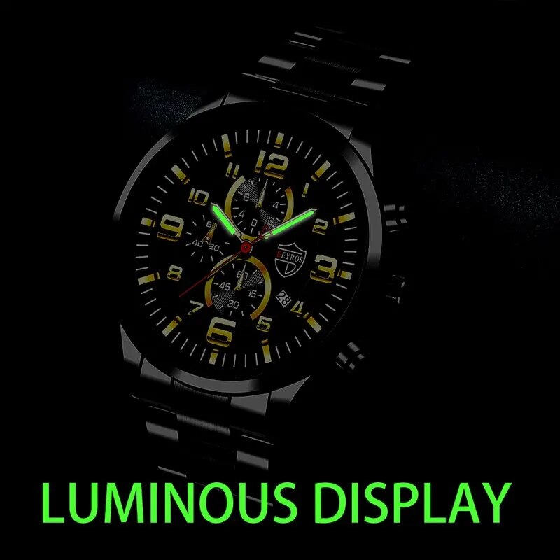 3PCS Fashion Mens Gold Necklace Bracelet Watches Set Men Business Casual Stainl image 3