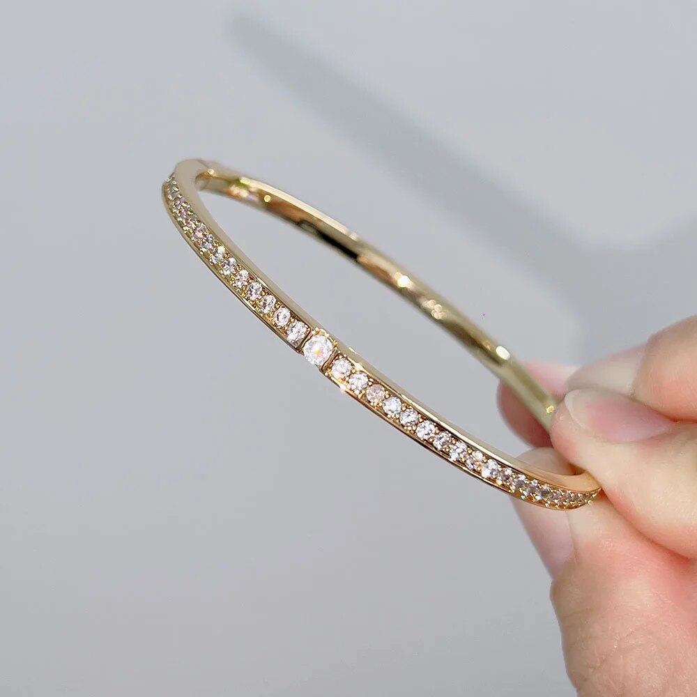 Top Quality Pure 925 Sterling Silver Jewelry For Women Gold Bangle Diamond Bang image 1