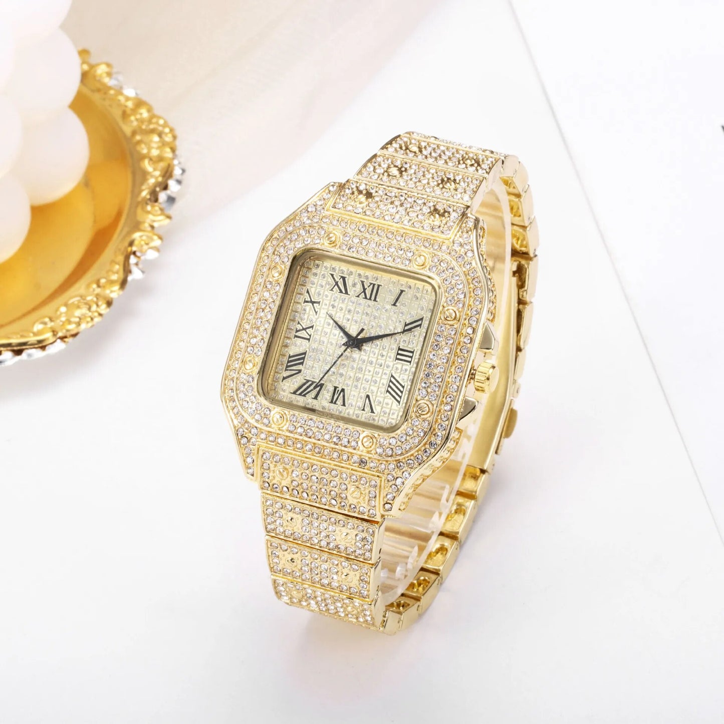 UTHAI L77 Watch For Men Fashion Luxury Gold Square Diamond Full Sky Star Male's image 2