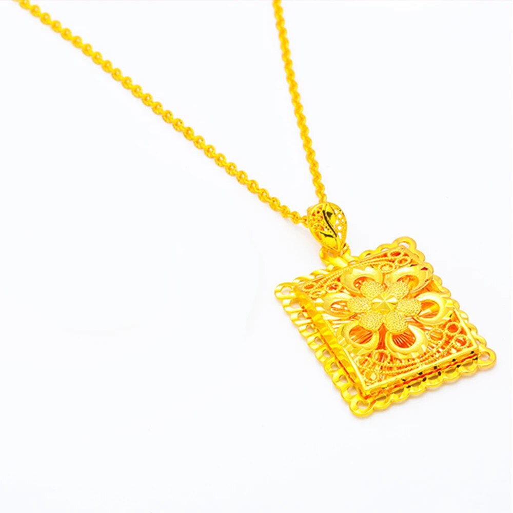 24K Gold Plated Charm Necklaces For Women Big Square Pendant Necklace Chain Col image 3