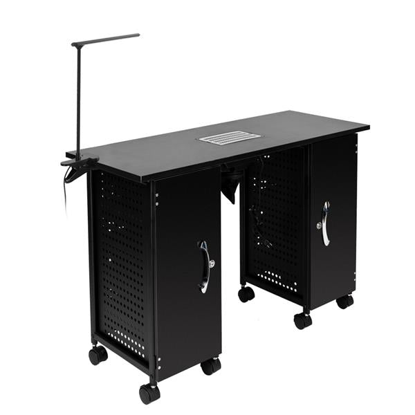 Black iron frame large nail table, beauty salon equipment, nail table with LED image 4